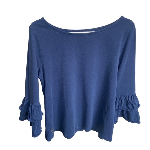 Lilly Pulitzer Other - Lilly Pulitzer Navy Blue Ruffle Sleeve Top - Size Medium (6/7)